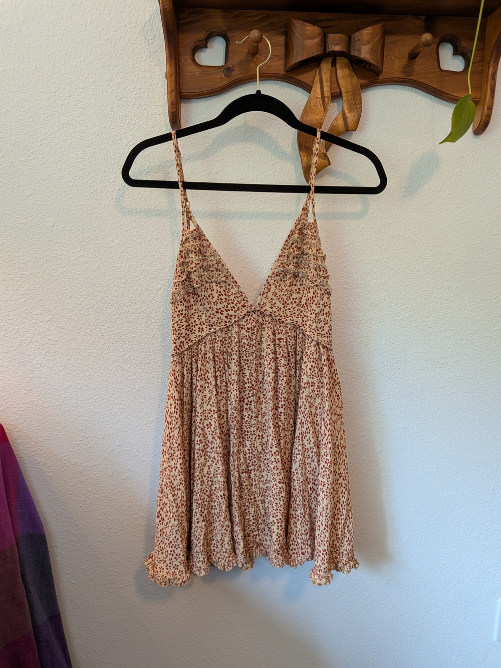 Angel Biba Beige Floral Spaghetti Strap Mini Dress